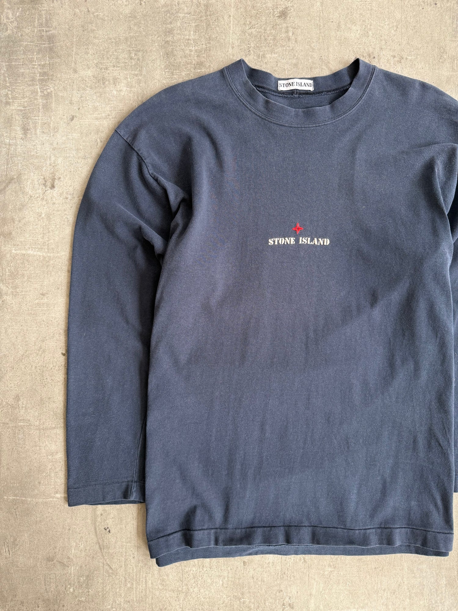 1990's Stone Island Navy LS Embroidered Spellout Tee