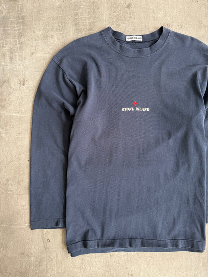 1990's Stone Island Navy LS Embroidered Spellout Tee