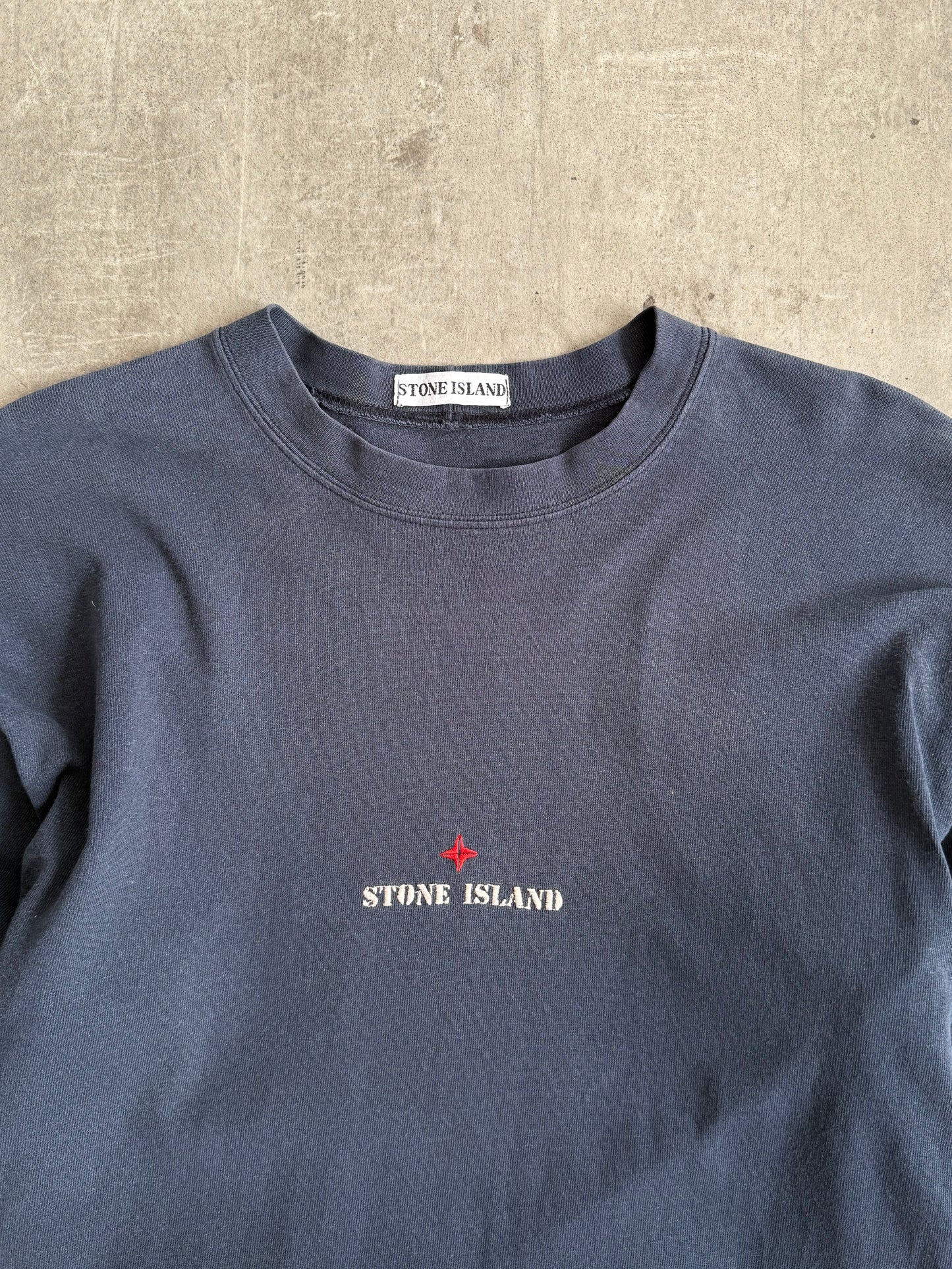1990's Stone Island Navy LS Embroidered Spellout Tee