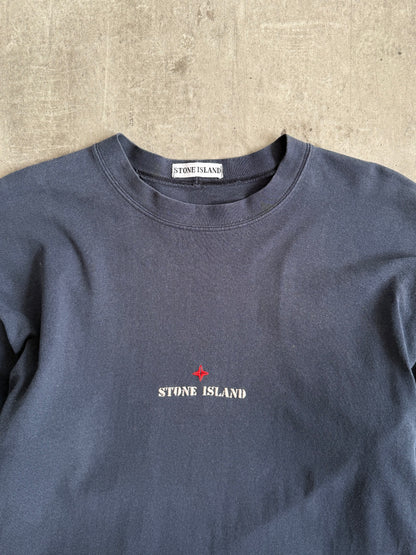 1990's Stone Island Navy LS Embroidered Spellout Tee
