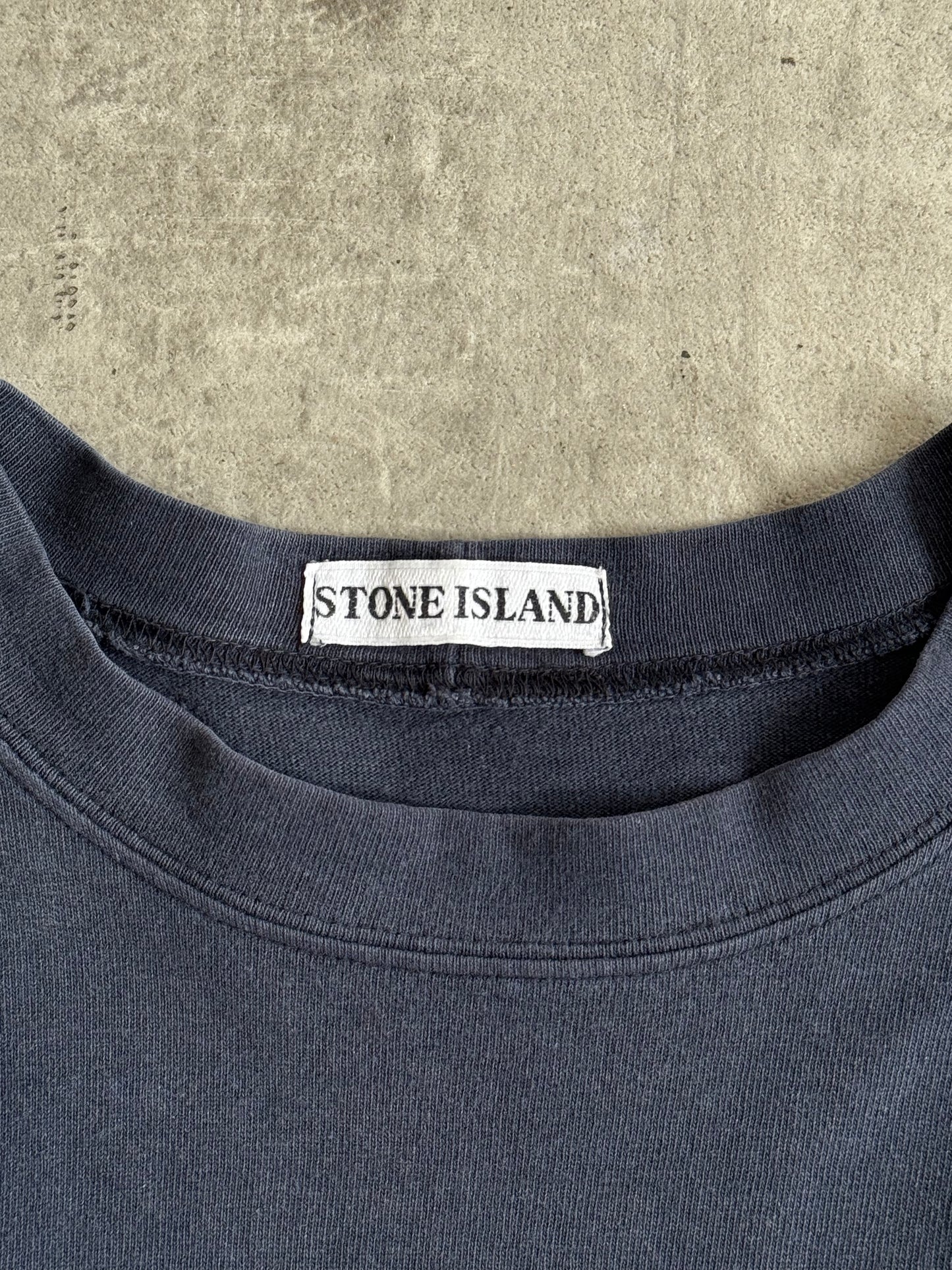 1990's Stone Island Navy LS Embroidered Spellout Tee