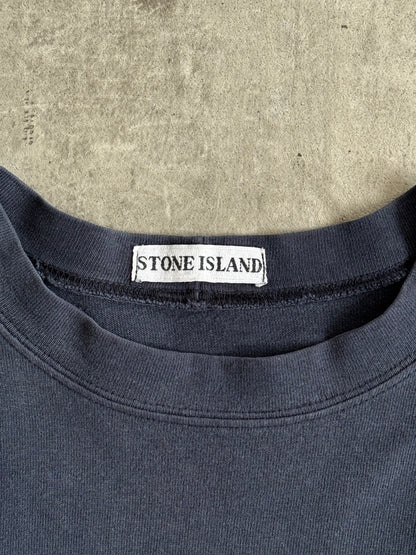 1990's Stone Island Navy LS Embroidered Spellout Tee