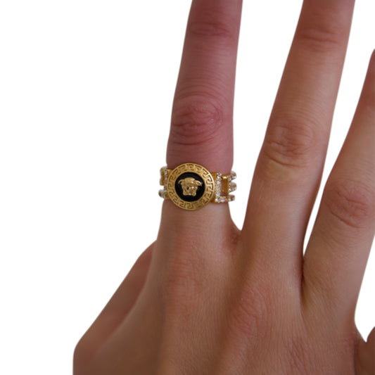 Versace Gold Oynx Pendent Ring