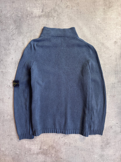 S/S 2003 Stone Island Washed Petrol Blue Zip Knit Sweater