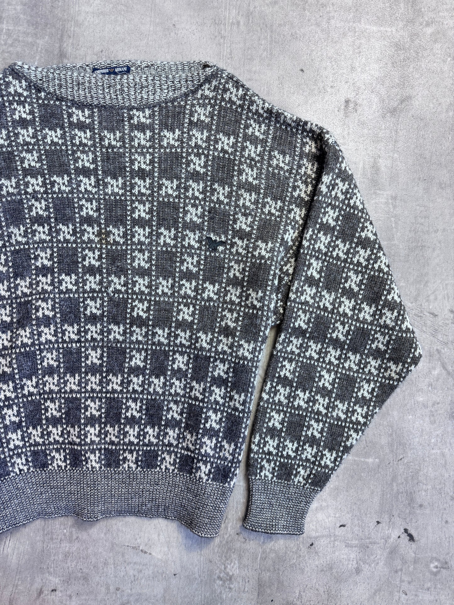 1980s Emporio Armani Patterned Intarsia Wool Knit Multi Sweater