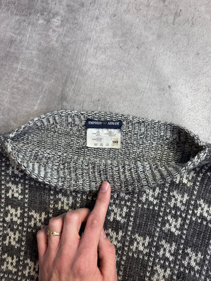 1980s Emporio Armani Patterned Intarsia Wool Knit Multi Sweater