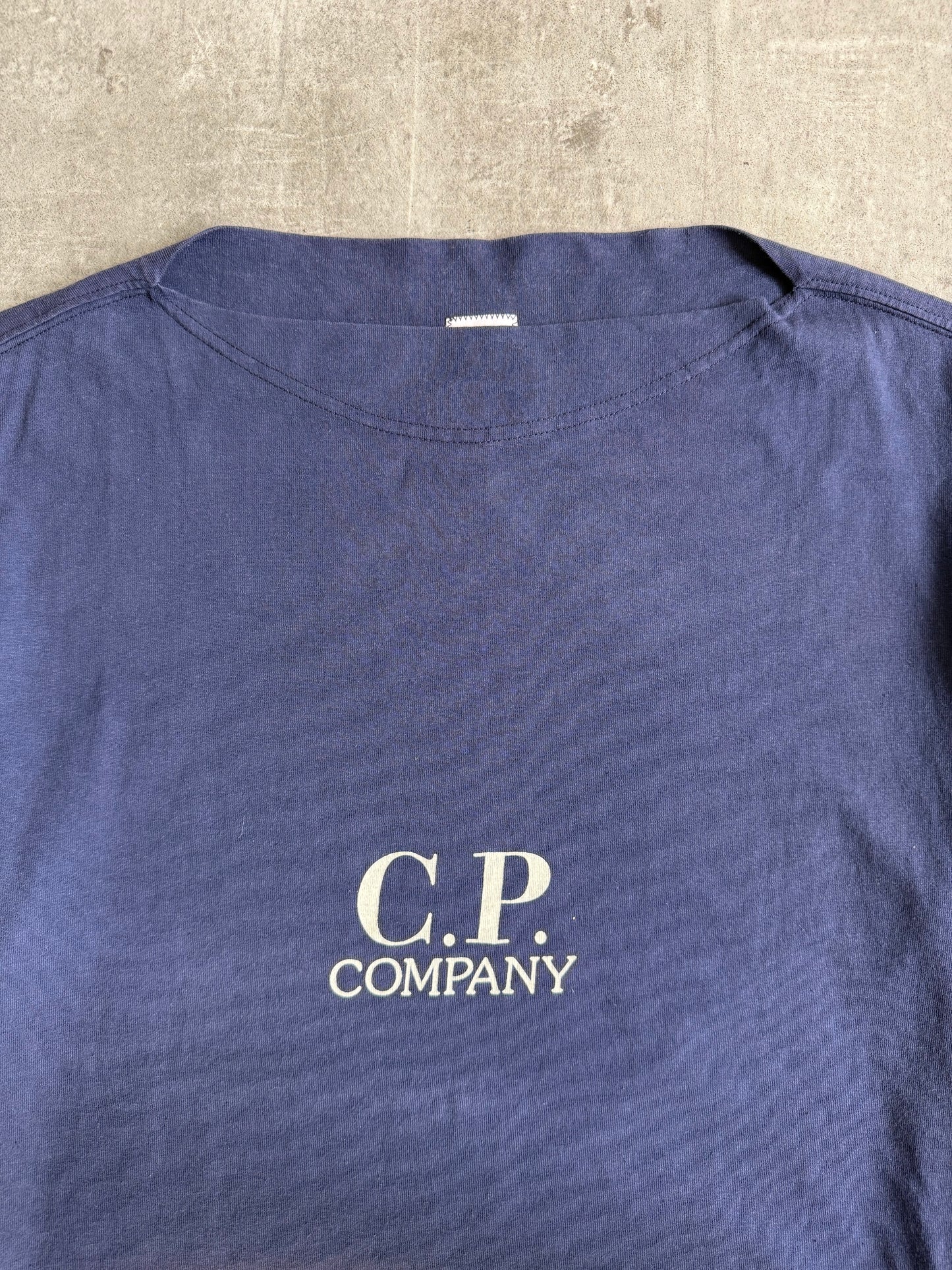 S/S 1995 C.P. Company Boat Neck Navy Graphic Tee