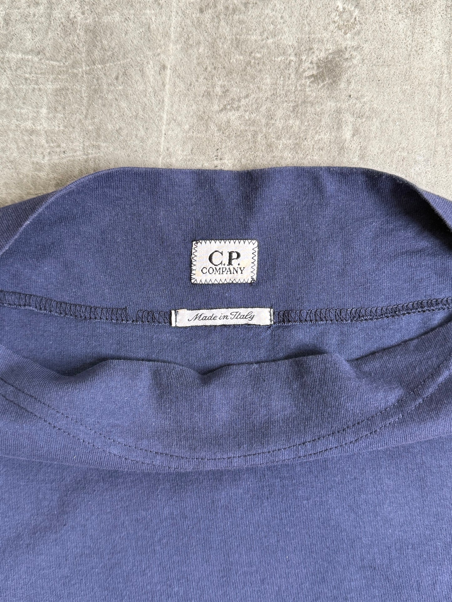 S/S 1995 C.P. Company Boat Neck Navy Graphic Tee