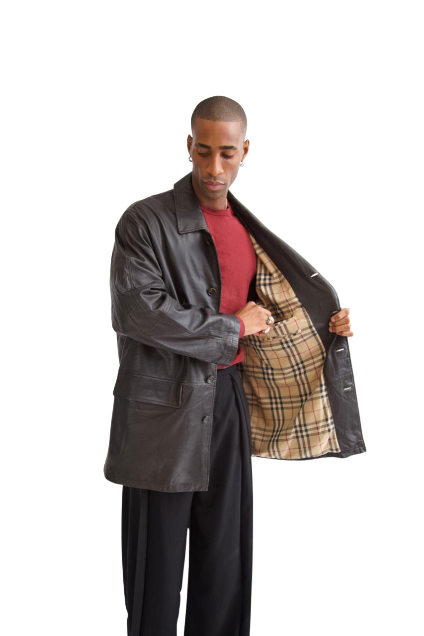 Burberry Nova Lined Brown Leather Trench Jacket