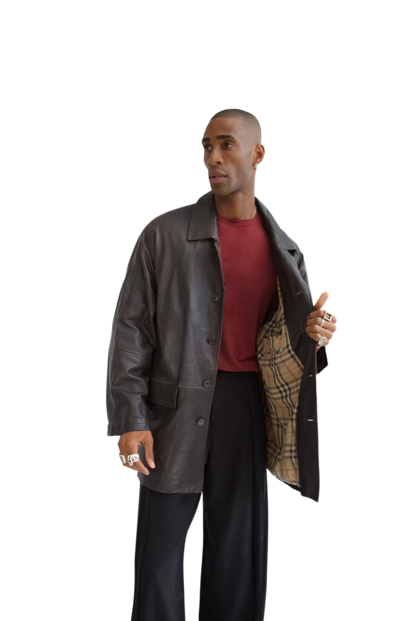 Burberry Nova Lined Brown Leather Trench Jacket
