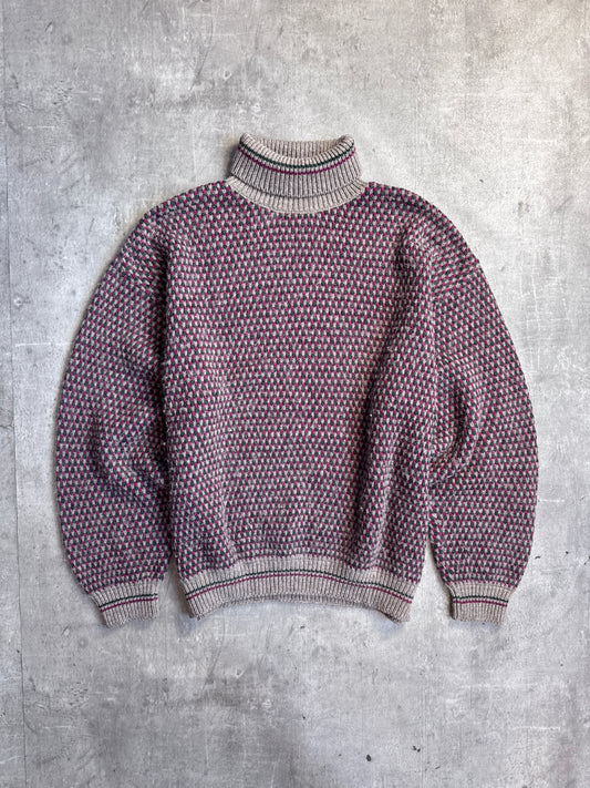 1980s C.P. Company Multi Intarsia Wool Rollneck Knit Sweater