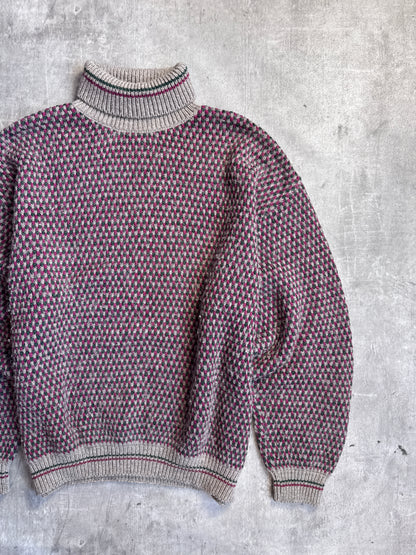 1980s C.P. Company Multi Intarsia Wool Rollneck Knit Sweater
