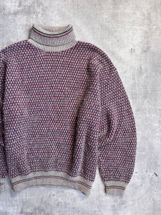 1980s C.P. Company Multi Intarsia Wool Rollneck Knit Sweater