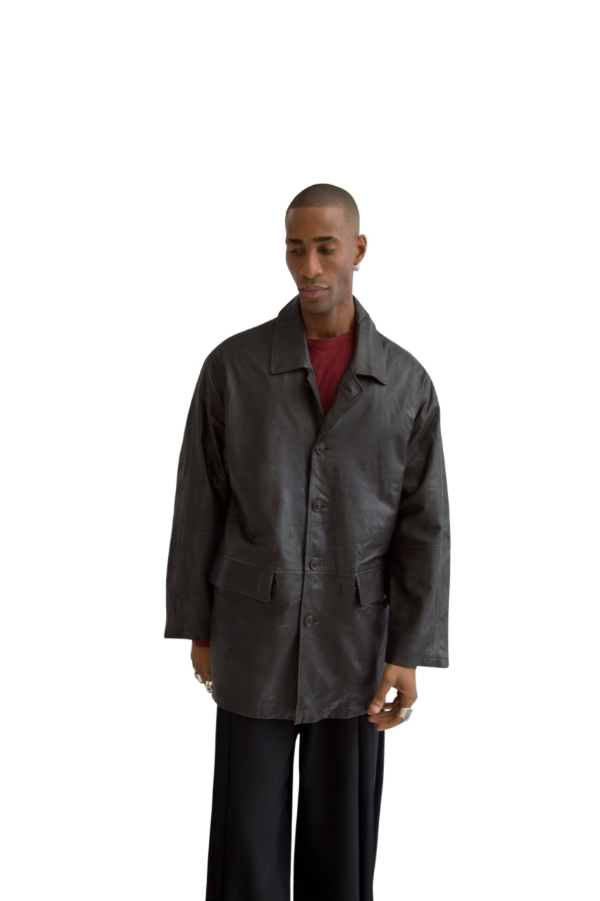 Burberry Nova Lined Brown Leather Trench Jacket