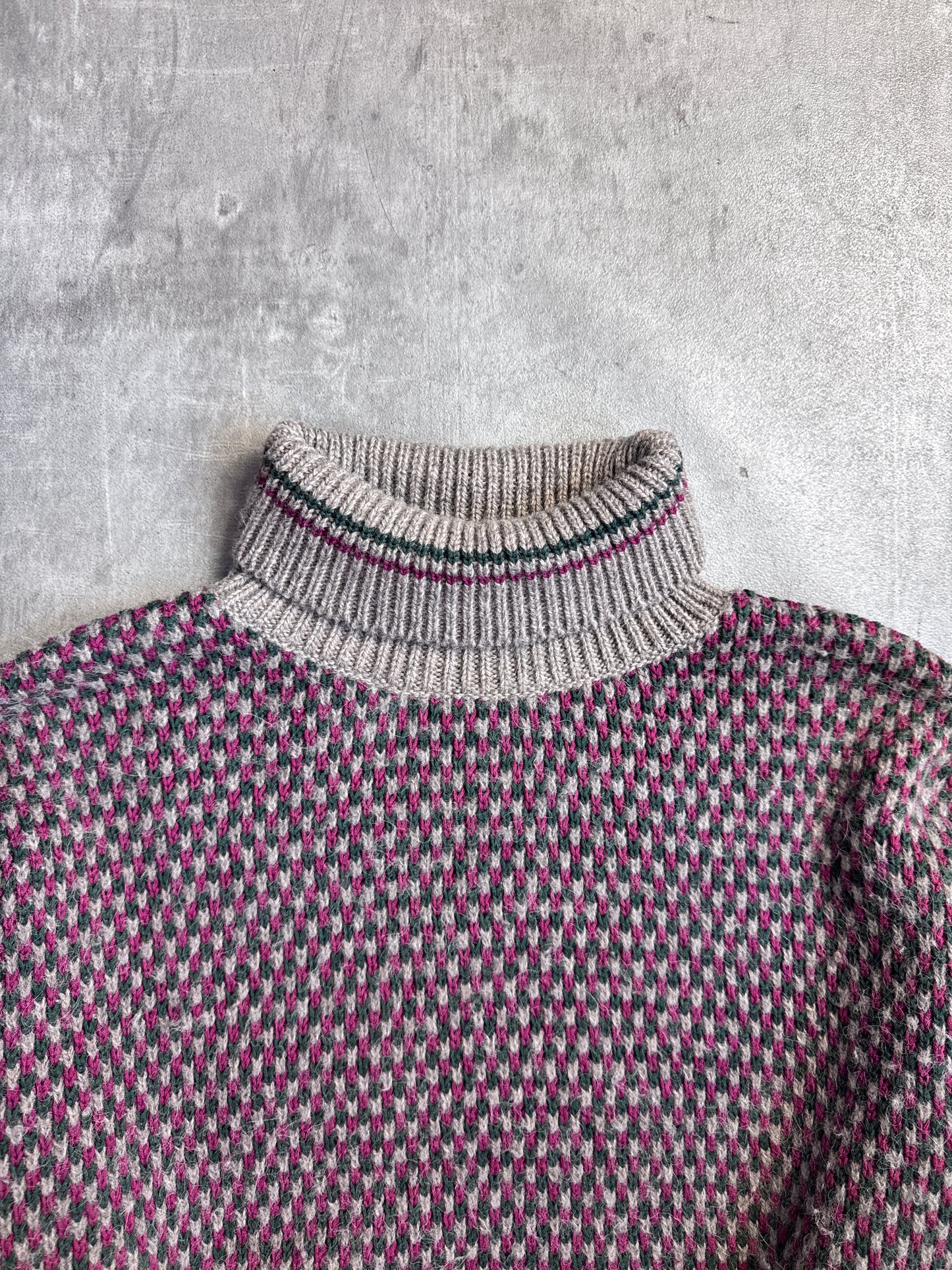1980s C.P. Company Multi Intarsia Wool Rollneck Knit Sweater