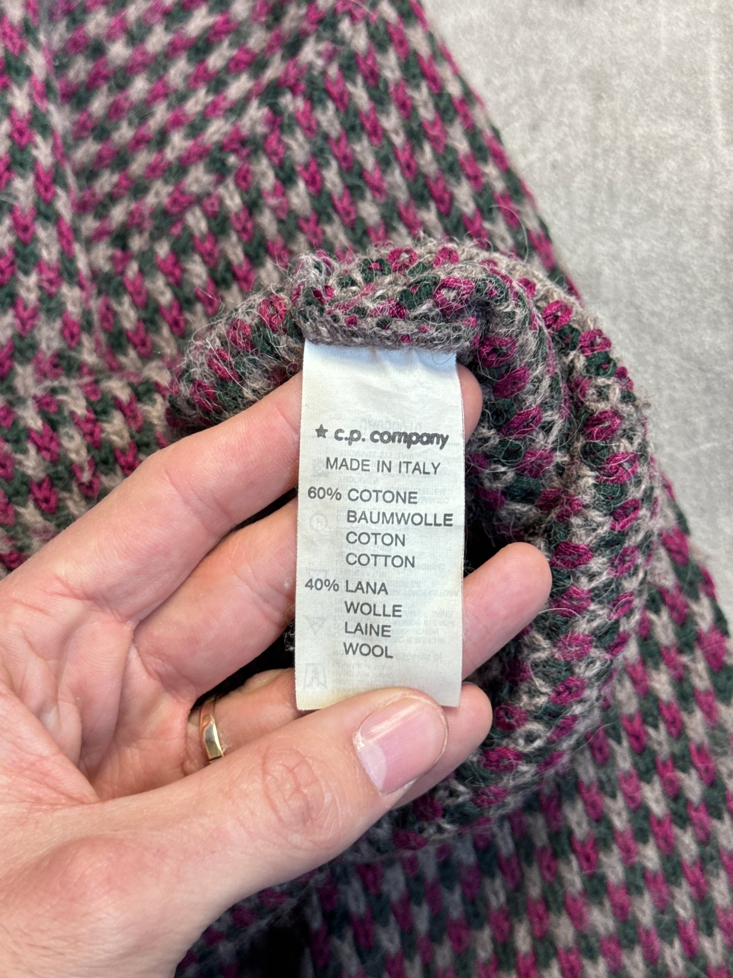 1980s C.P. Company Multi Intarsia Wool Rollneck Knit Sweater