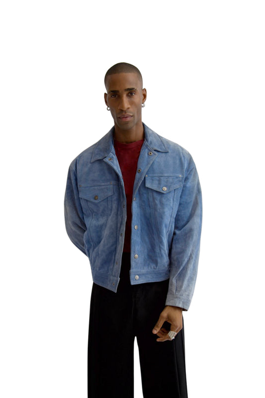 Versace Blue Suede Trucker Jacket