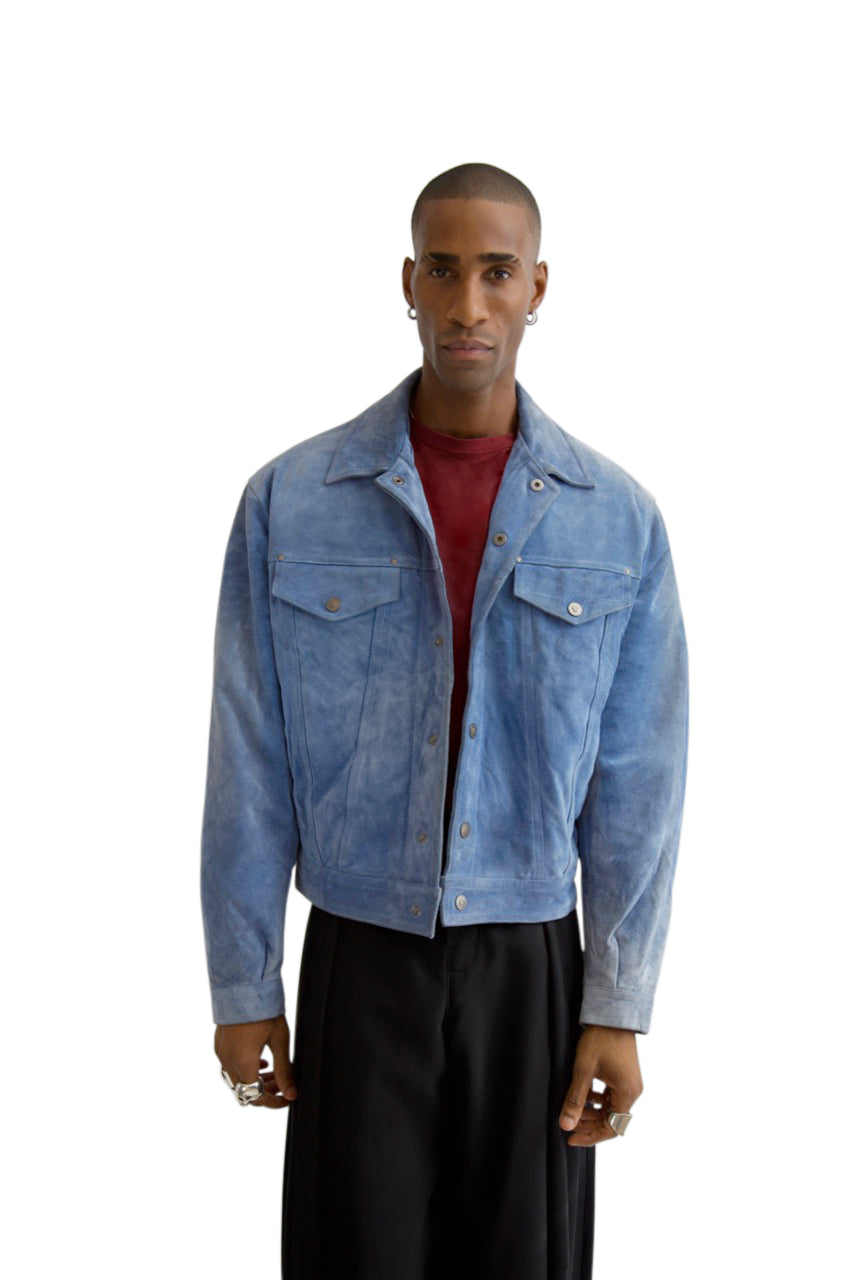 Versace Blue Suede Trucker Jacket