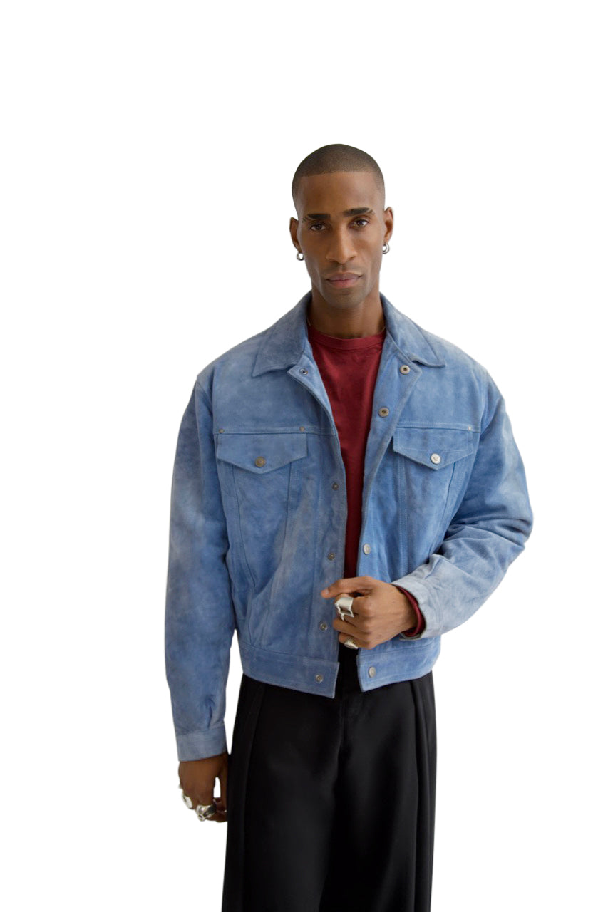 Versace Blue Suede Trucker Jacket
