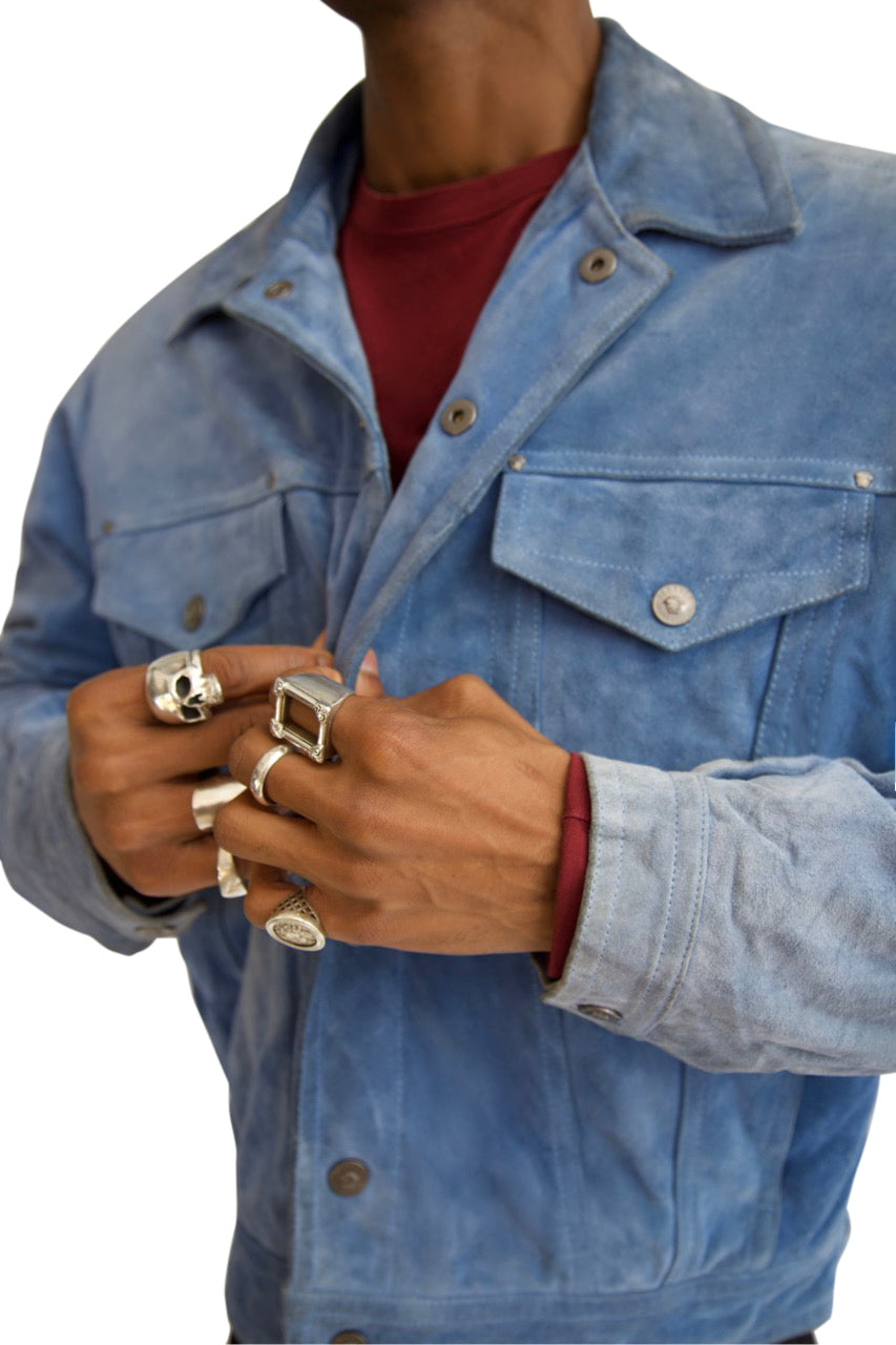 Versace Blue Suede Trucker Jacket