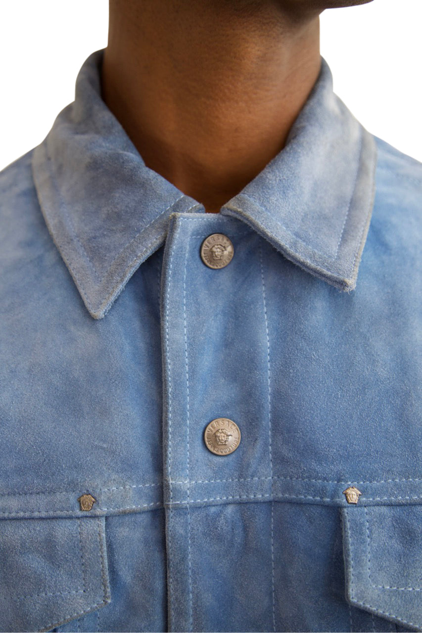 Versace Blue Suede Trucker Jacket
