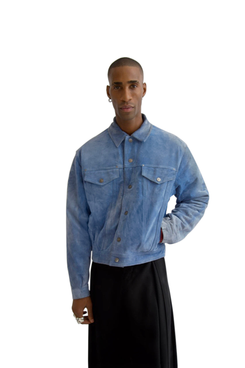 Versace Blue Suede Trucker Jacket