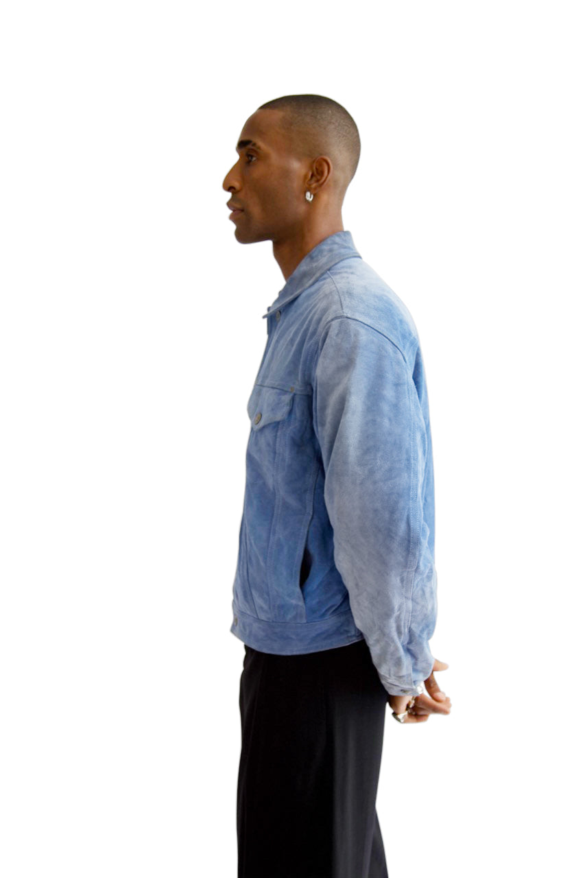 Versace Blue Suede Trucker Jacket