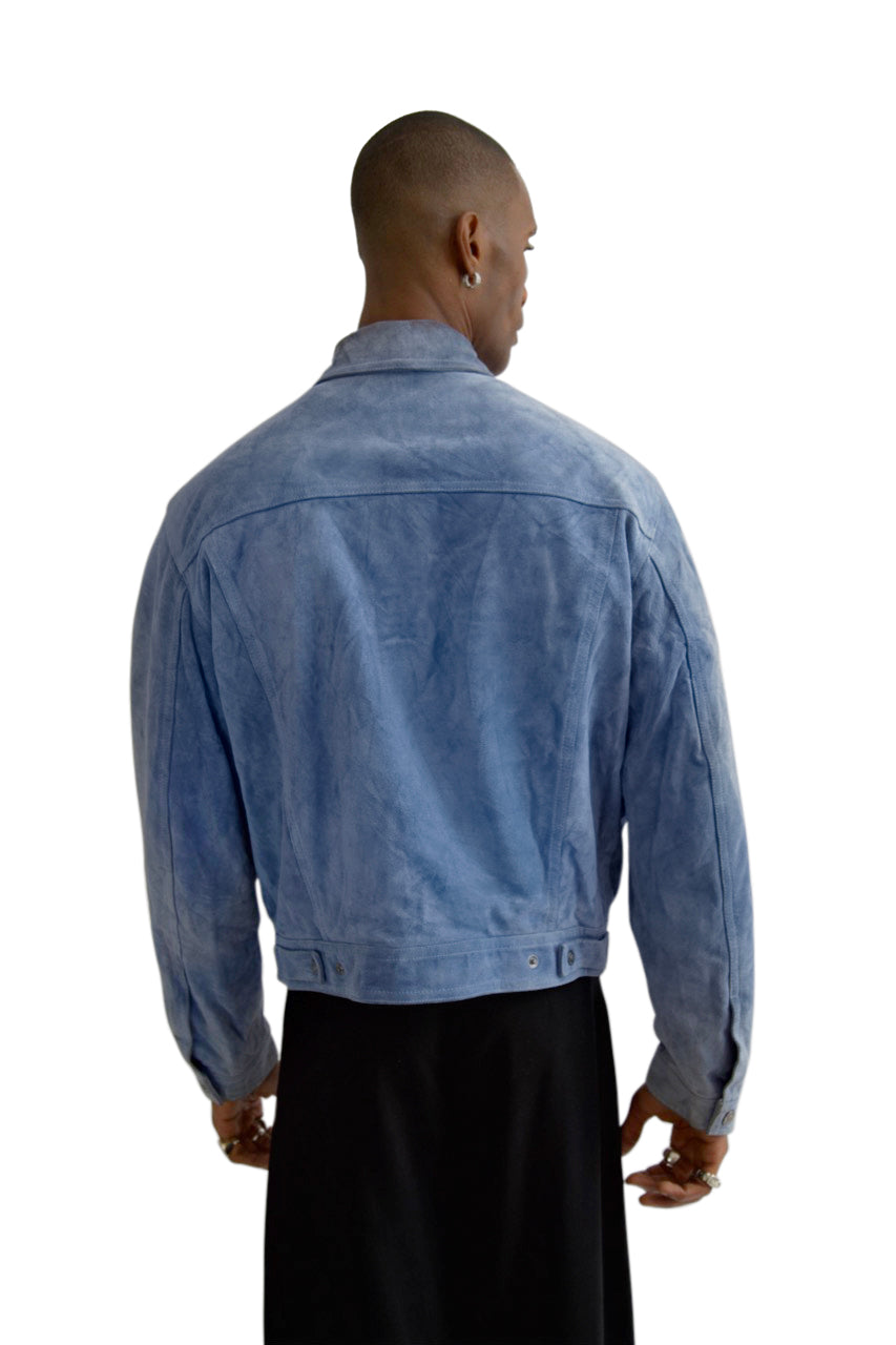 Versace Blue Suede Trucker Jacket