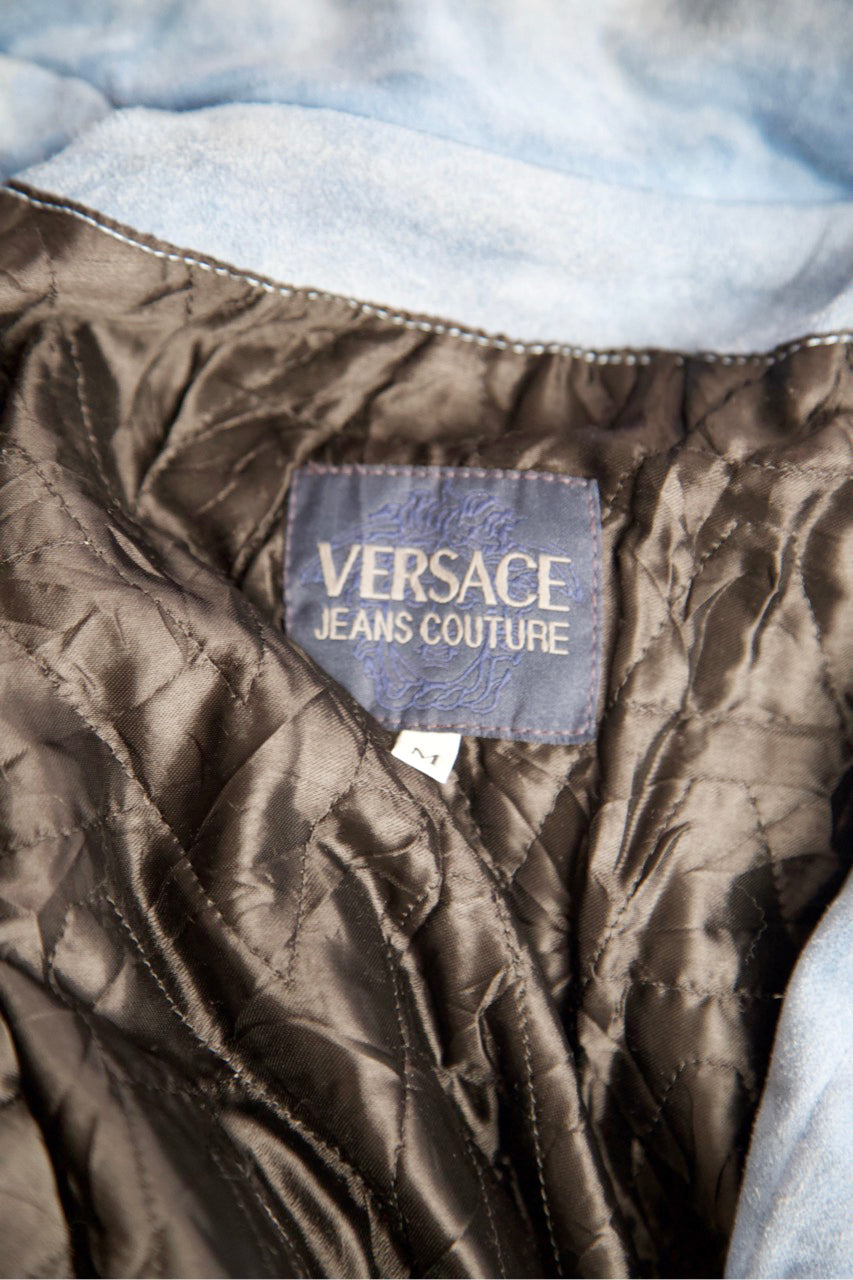 Versace Blue Suede Trucker Jacket