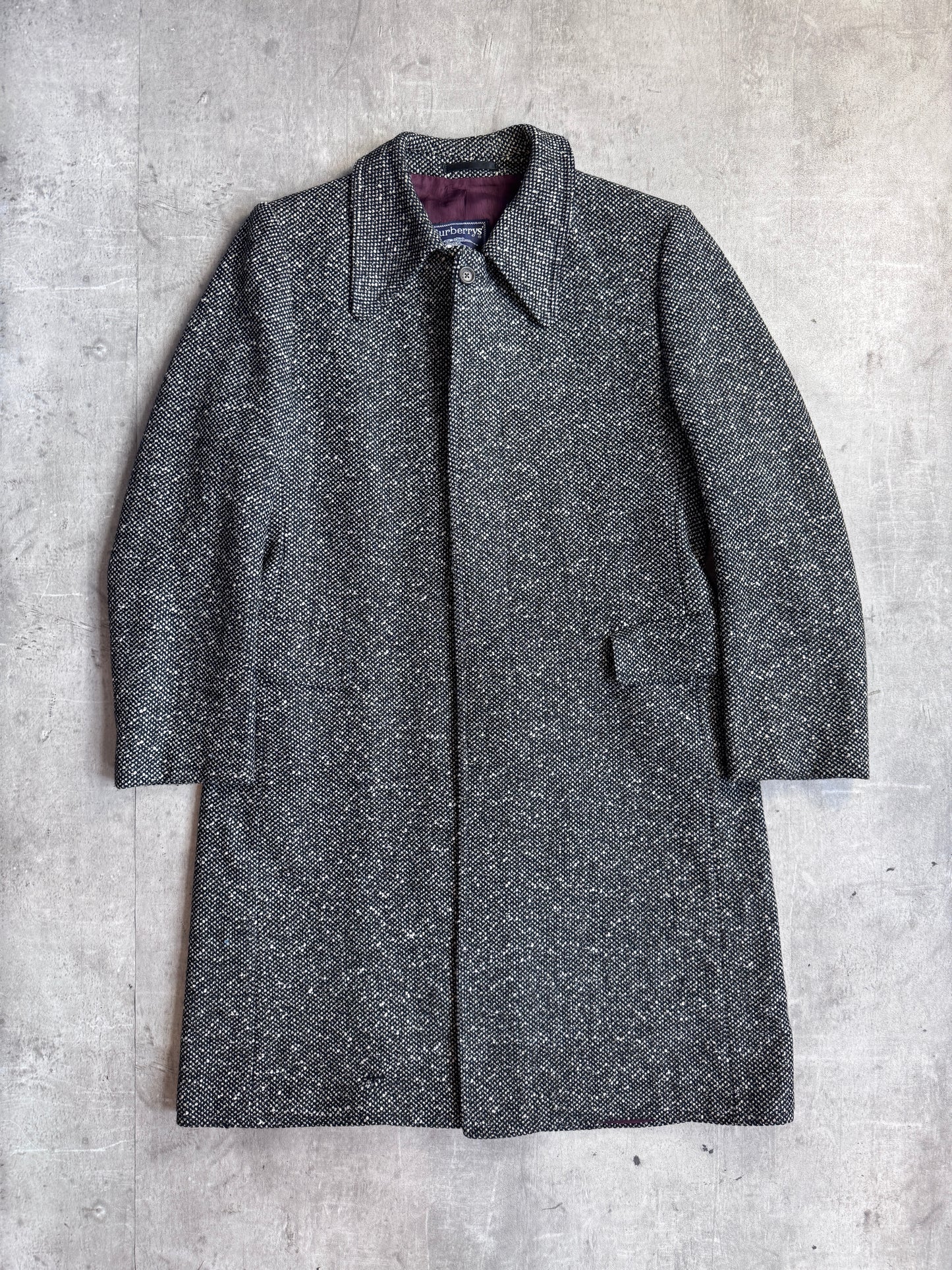 Burberry Grey Wool Polka Pattern Overcoat