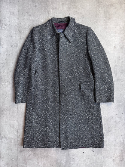 Burberry Grey Wool Polka Pattern Overcoat