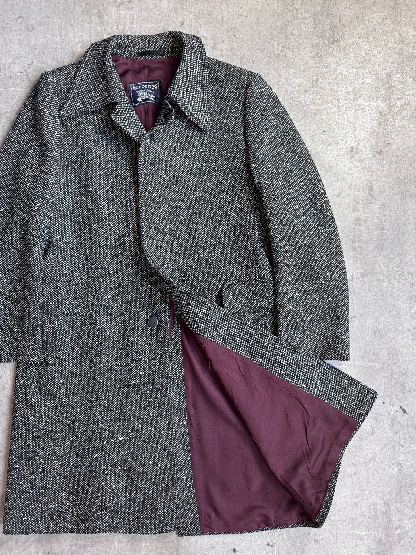 Burberry Grey Wool Polka Pattern Overcoat
