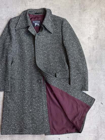 Burberry Grey Wool Polka Pattern Overcoat