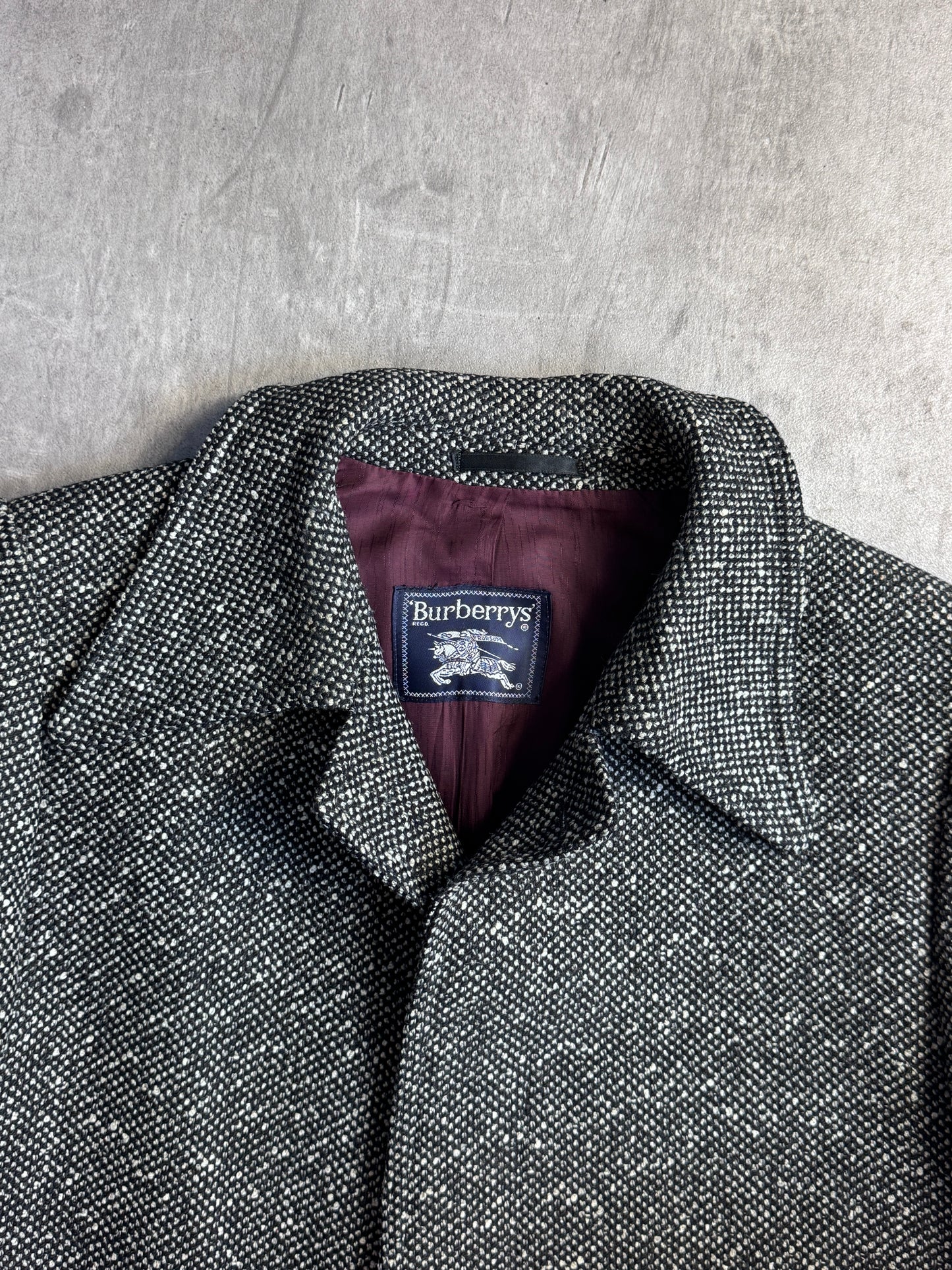 Burberry Grey Wool Polka Pattern Overcoat