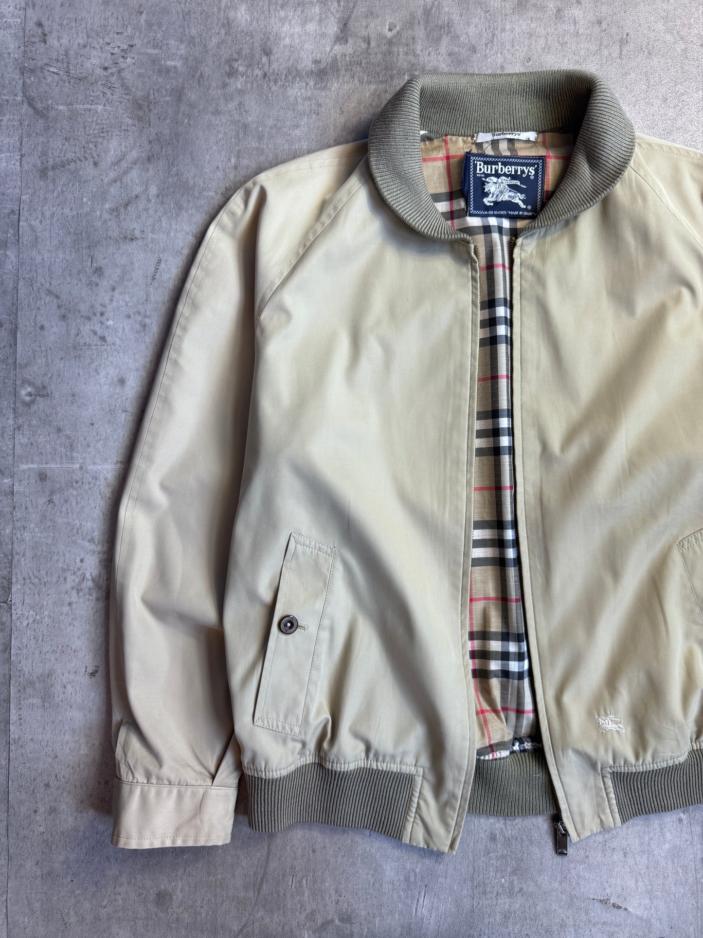 Burberry Beige Cotton Roll Collar Bomber Jacket