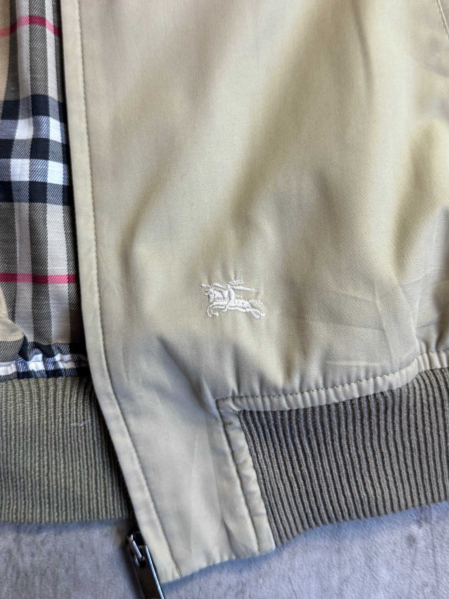 Burberry Beige Cotton Roll Collar Bomber Jacket