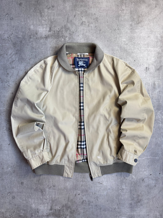 Burberry Beige Cotton Roll Collar Bomber Jacket