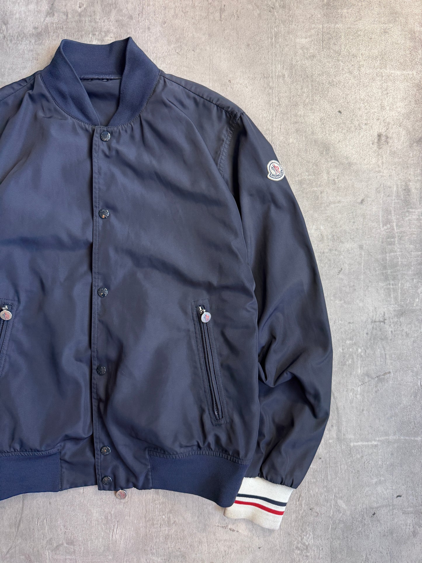 Moncler Navy Nylon Cuffed Bomber Jacket