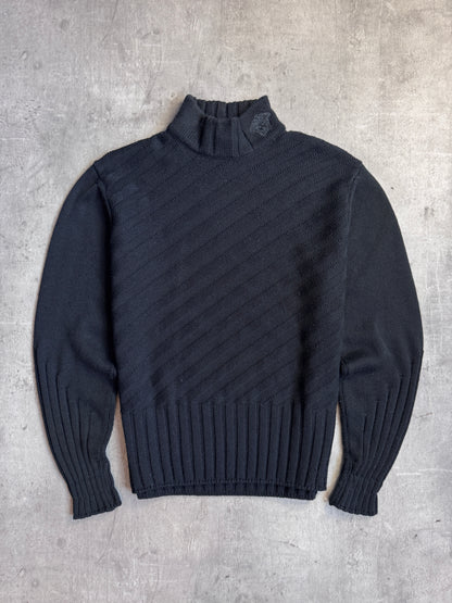 Versace Black Diagonal Stripe Mockneck Knit Sweater