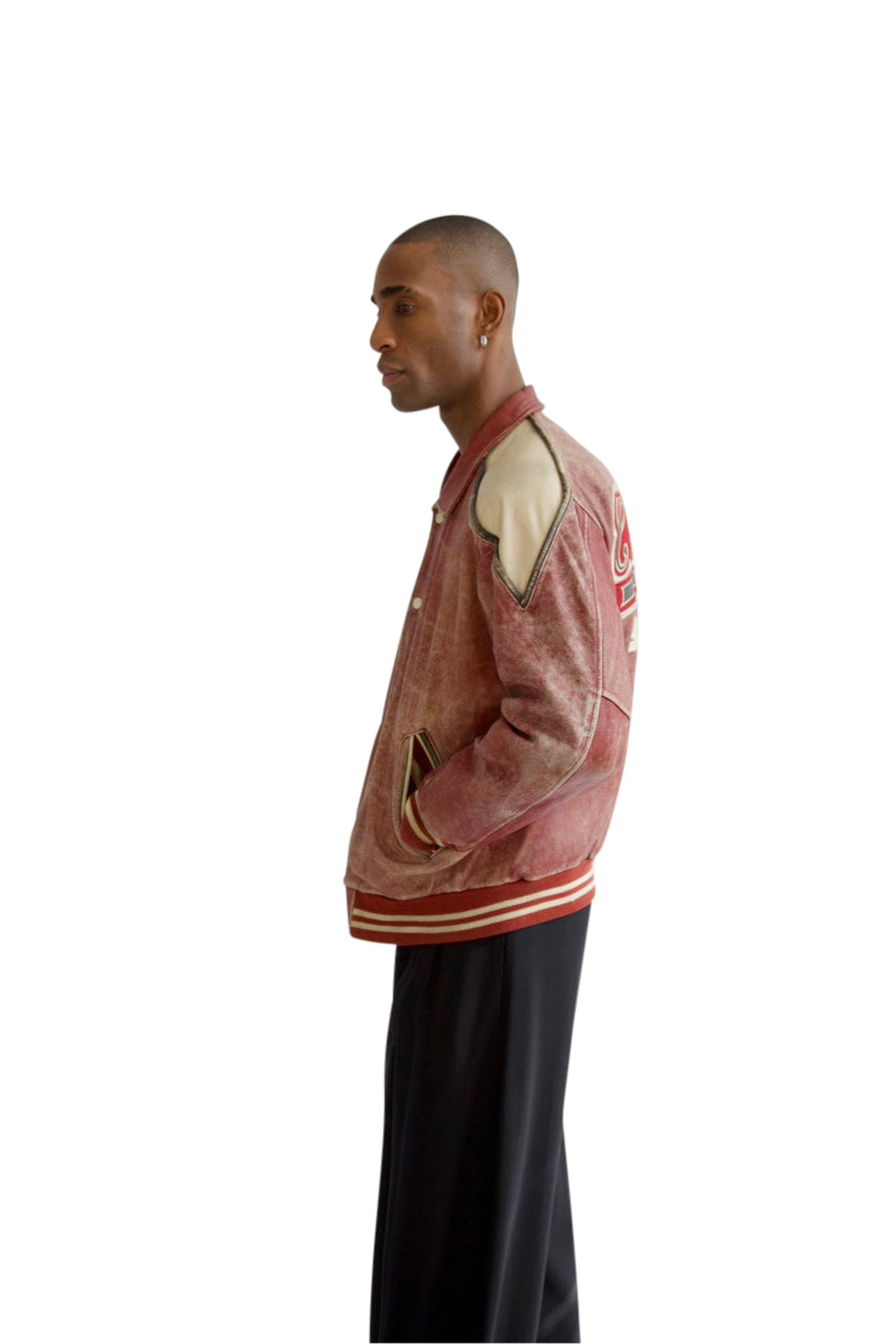 Vintage Chicago Buster Distressed Leather Varsity Jacket