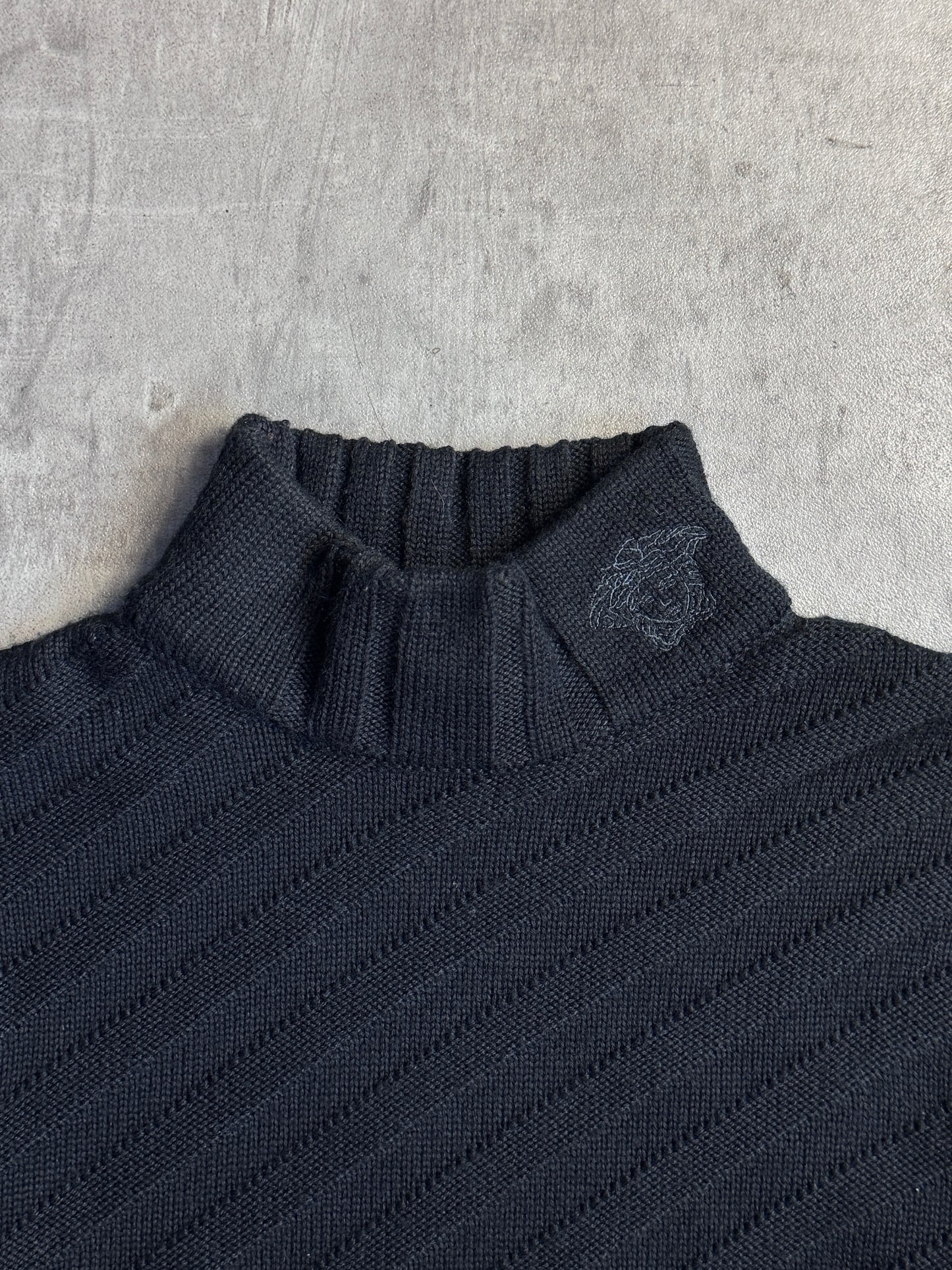 Versace Black Diagonal Stripe Mockneck Knit Sweater