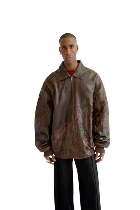 Pelle Pelle Embroidered Distressed Leather Jacket