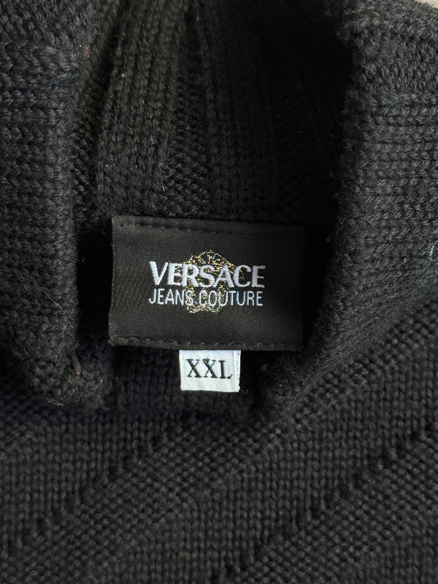 Versace Black Diagonal Stripe Mockneck Knit Sweater