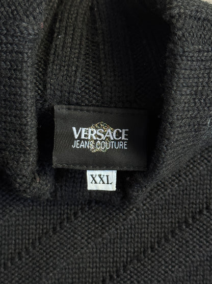 Versace Black Diagonal Stripe Mockneck Knit Sweater