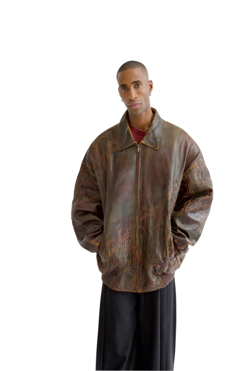 Pelle Pelle Embroidered Distressed Leather Jacket
