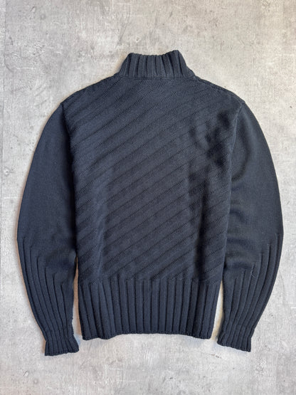 Versace Black Diagonal Stripe Mockneck Knit Sweater