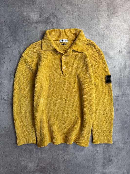 S/S 1997 Stone Island Sunshine Yellow Chenille Button Up Knit Sweater
