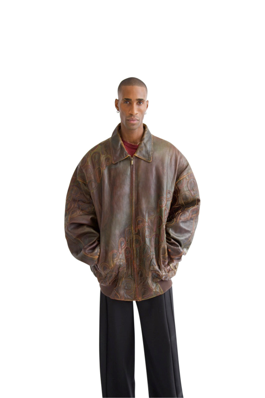 Pelle Pelle Embroidered Distressed Leather Jacket