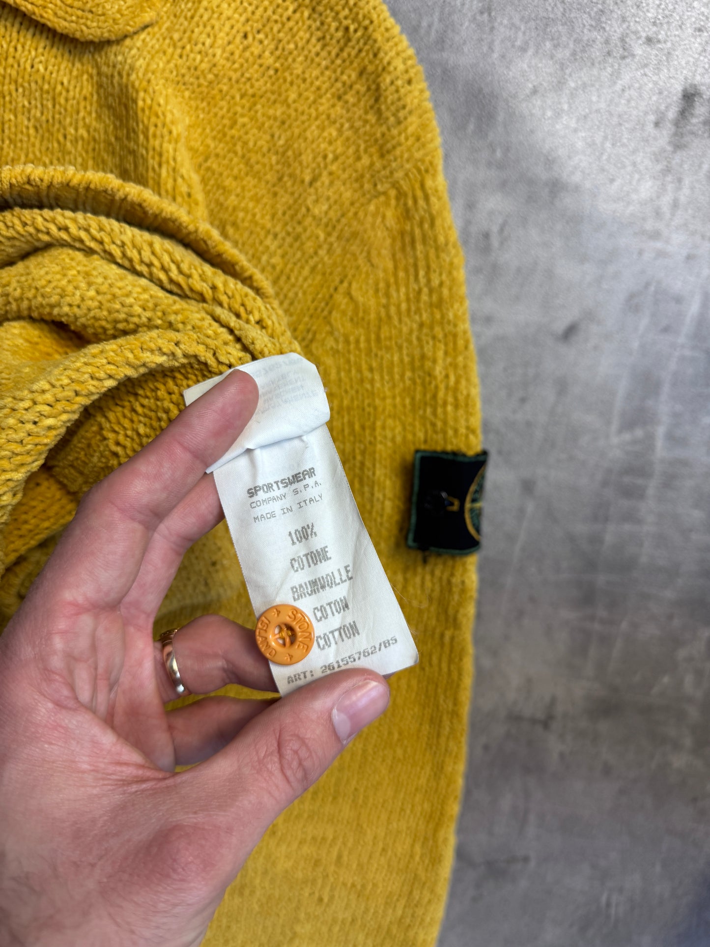 S/S 1997 Stone Island Sunshine Yellow Chenille Button Up Knit Sweater