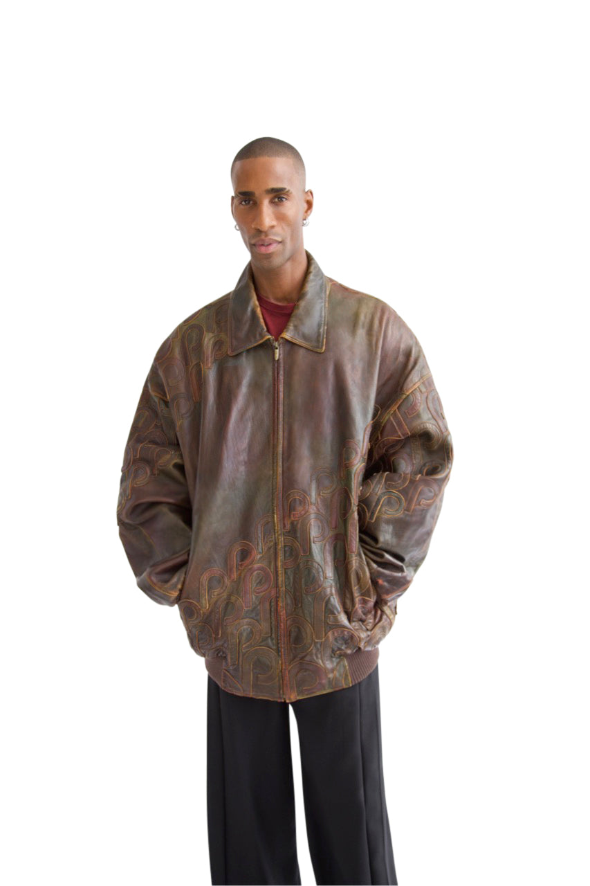 Pelle Pelle Embroidered Distressed Leather Jacket